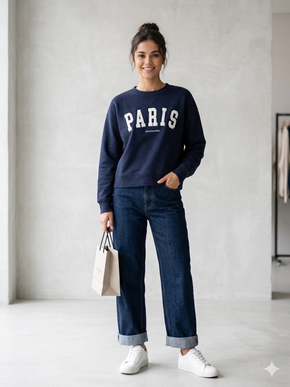 Scotch & Soda Navy Crewneck Sweater with White PARIS Lettering